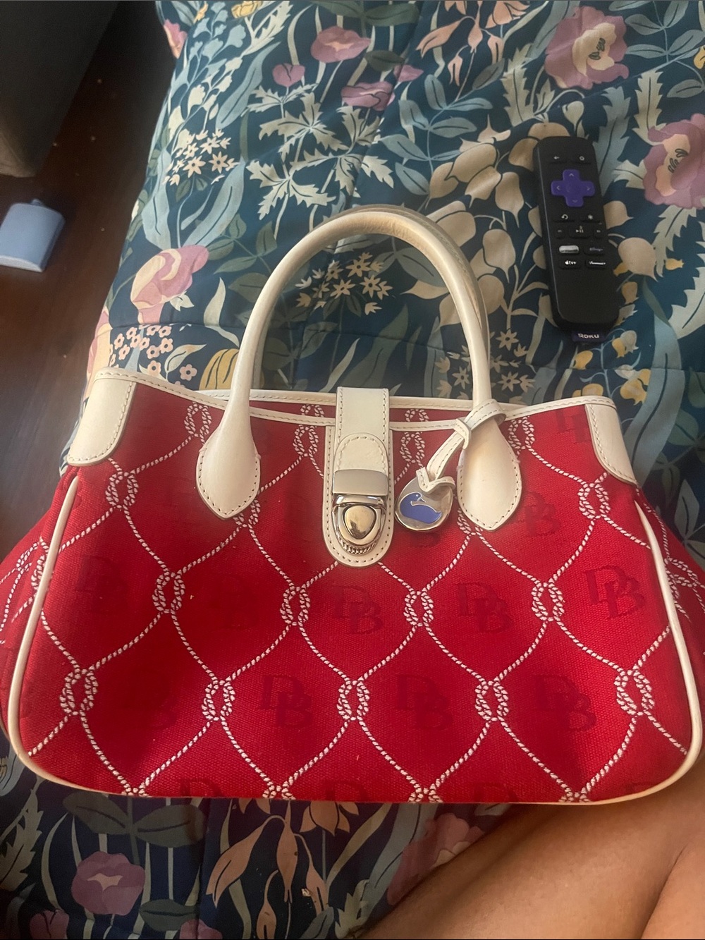 Dooney & Bourke Red Handbag with Cream Trim